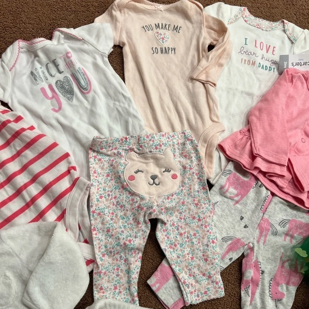 Bundle of 14 Girls Clothing Pieces Size 3 Months Onesies, Pants, Sets, Tutus